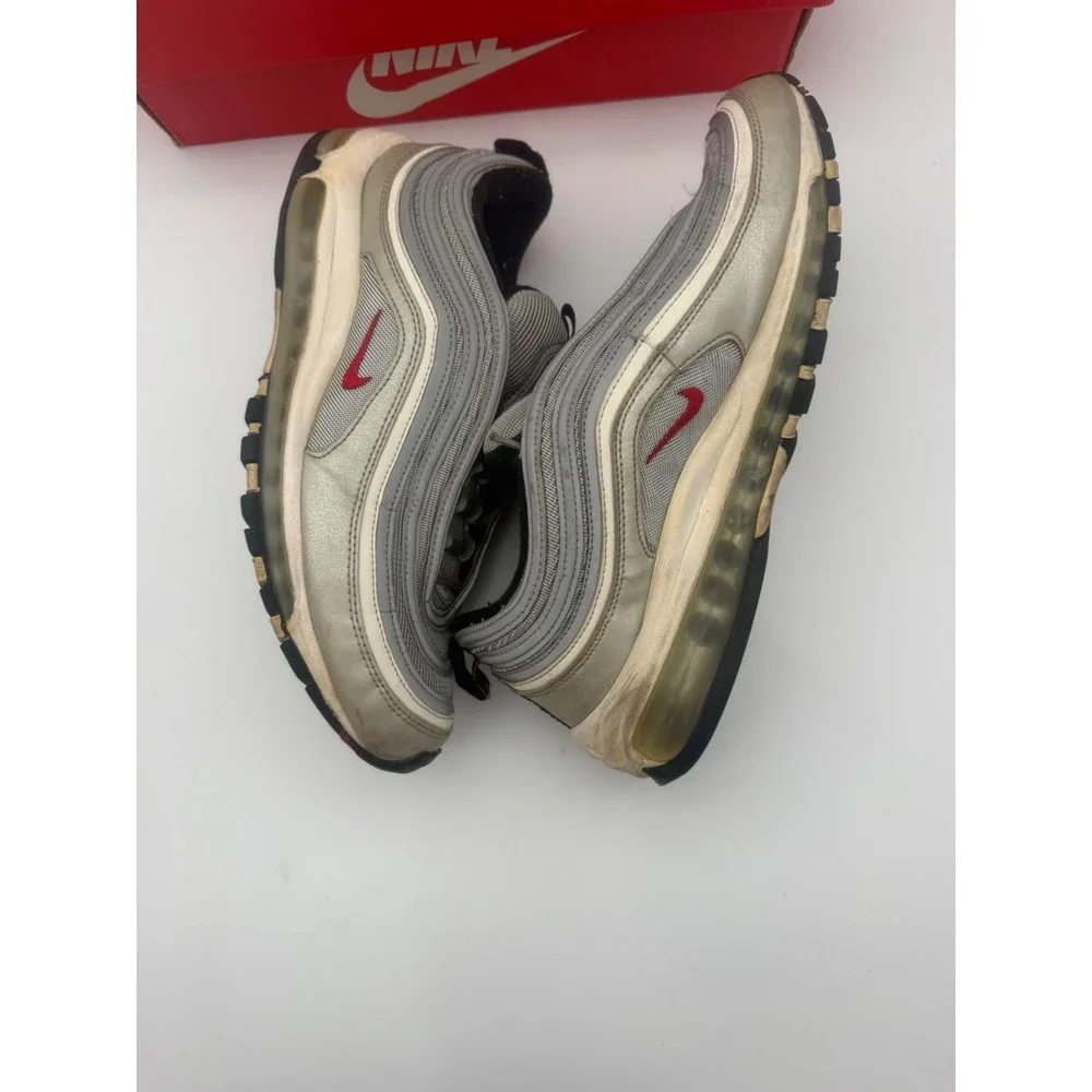 Nike Air Max 97 OG QS Silver Bullet Metallic Silver Red 884421-001 Mens Size 10